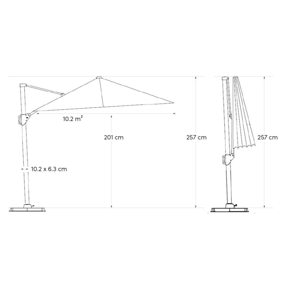 Beaufort zweefparasol - premium doek | 320x320cm met Venezia parasolvoet 120kg | Havanna