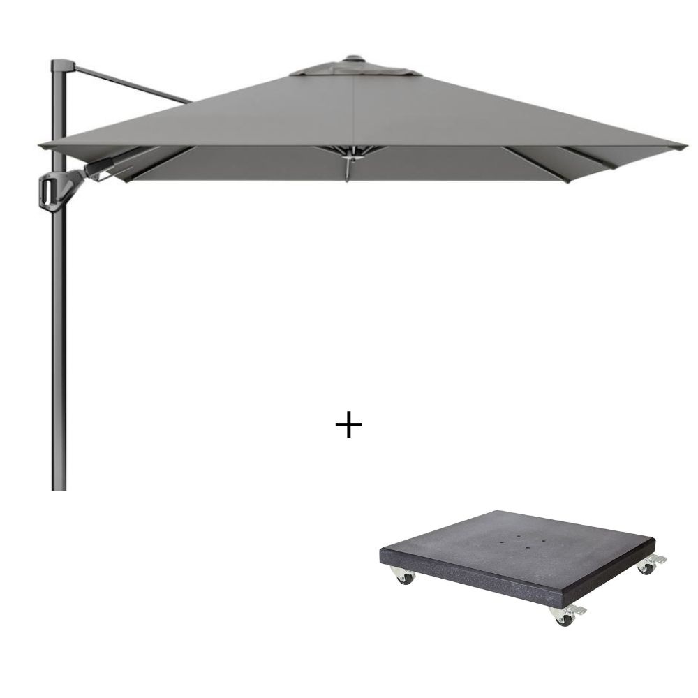 Voyager T² zweefparasol - premium doek | 270x270cm met Modena parasolvoet 90kg | Manhattan