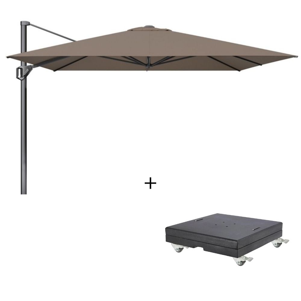 Challenger T¹ zweefparasol - premium doek | 350x350cm met Modena parasolvoet 150kg | Havanna