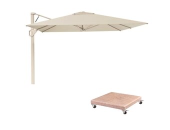 Beaufort zweefparasol - premium doek | 320x320cm met Venezia parasolvoet 120kg | Champagne/Sandstone