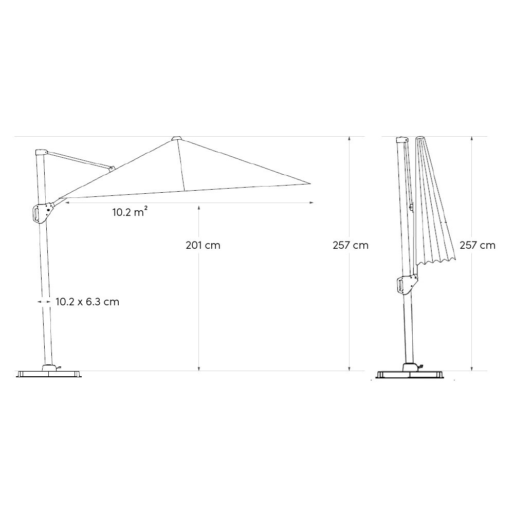 Beaufort zweefparasol - premium doek | 320x320cm met Venezia parasolvoet 120kg | Champagne/Sandstone