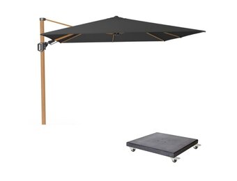 Challenger T² zweefparasol - premium doek | 300x300cm met Modena parasolvoet 90kg | Faded Black/Teak look