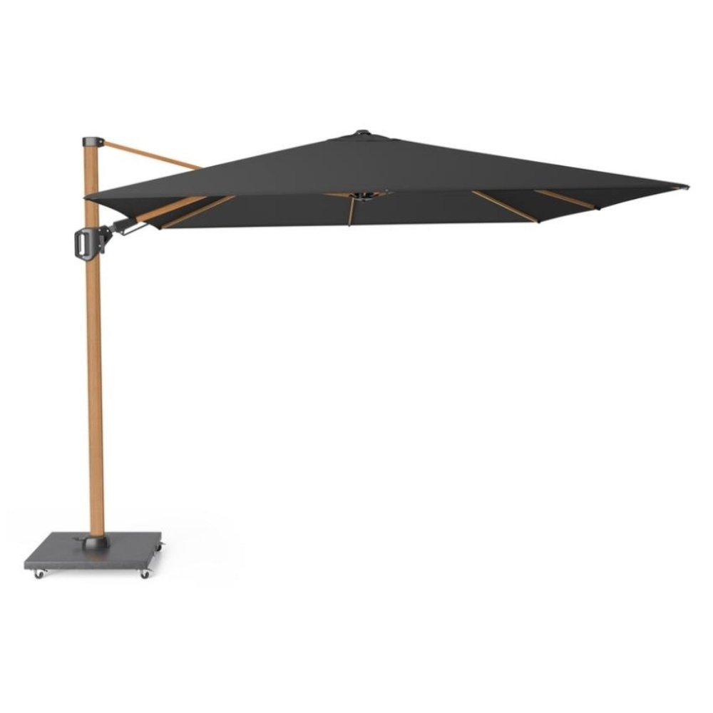 Challenger T² zweefparasol - premium doek | 300x300cm met Modena parasolvoet 90kg | Faded Black/Teak look
