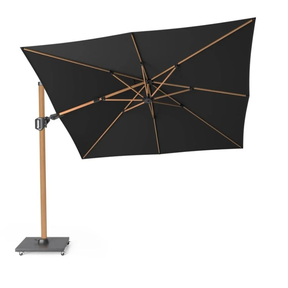 Challenger T² zweefparasol - premium doek | 300x300cm met Modena parasolvoet 90kg | Faded Black/Teak look