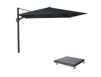Challenger T² zweefparasol - premium doek | 300x300cm met Modena parasolvoet 90kg | Jet Black