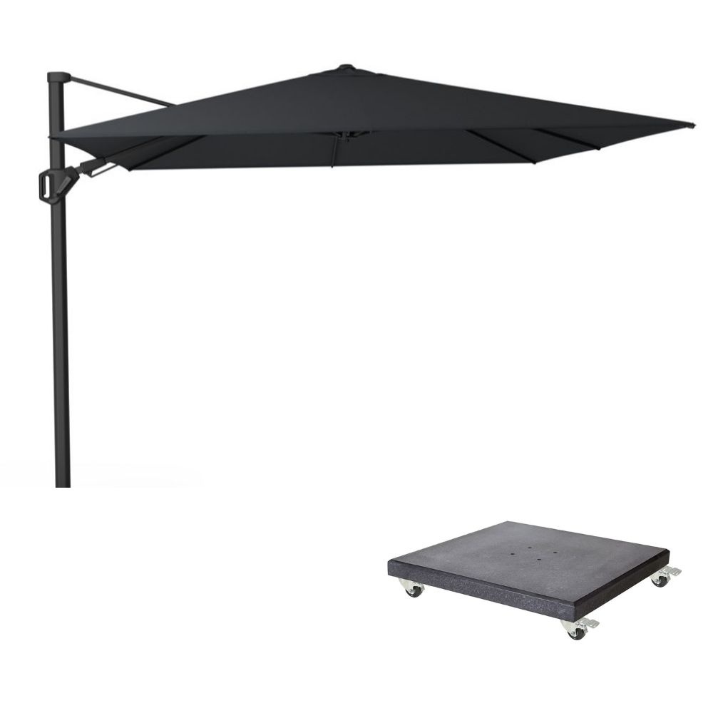 Challenger T² zweefparasol - premium doek | 300x300cm met Modena parasolvoet 90kg | Jet Black