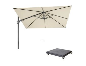 Challenger T² zweefparasol - premium doek | 300x300cm met Modena parasolvoet 90kg | Champagne