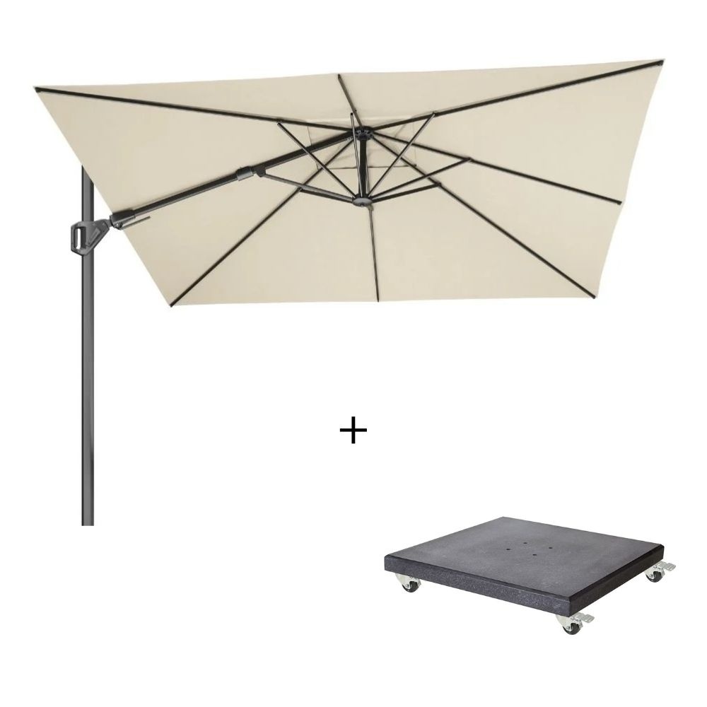 Challenger T² zweefparasol - premium doek | 300x300cm met Modena parasolvoet 90kg | Champagne