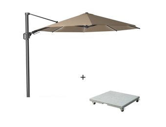 Challenger T² zweefparasol | Ø350cm rond met Salerno parasolvoet 90kg | taupe