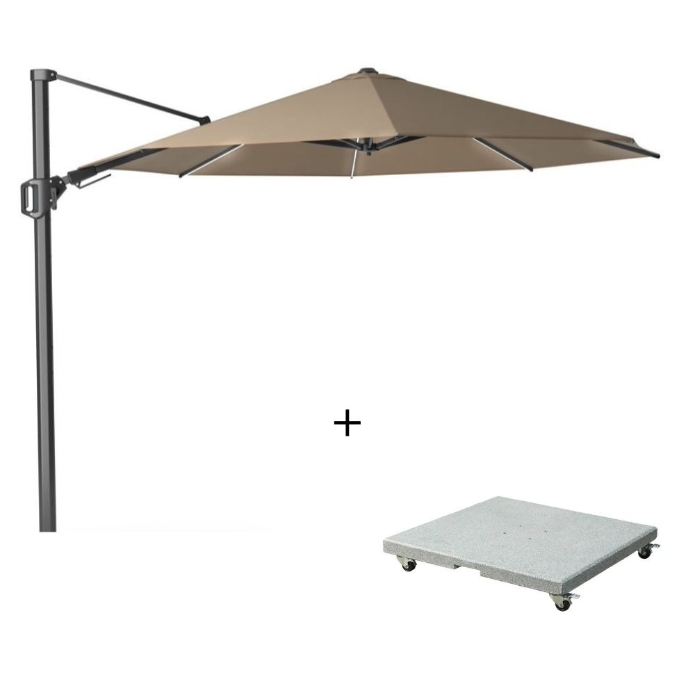 Challenger T² zweefparasol | Ø350cm rond met Salerno parasolvoet 90kg | taupe afbeelding