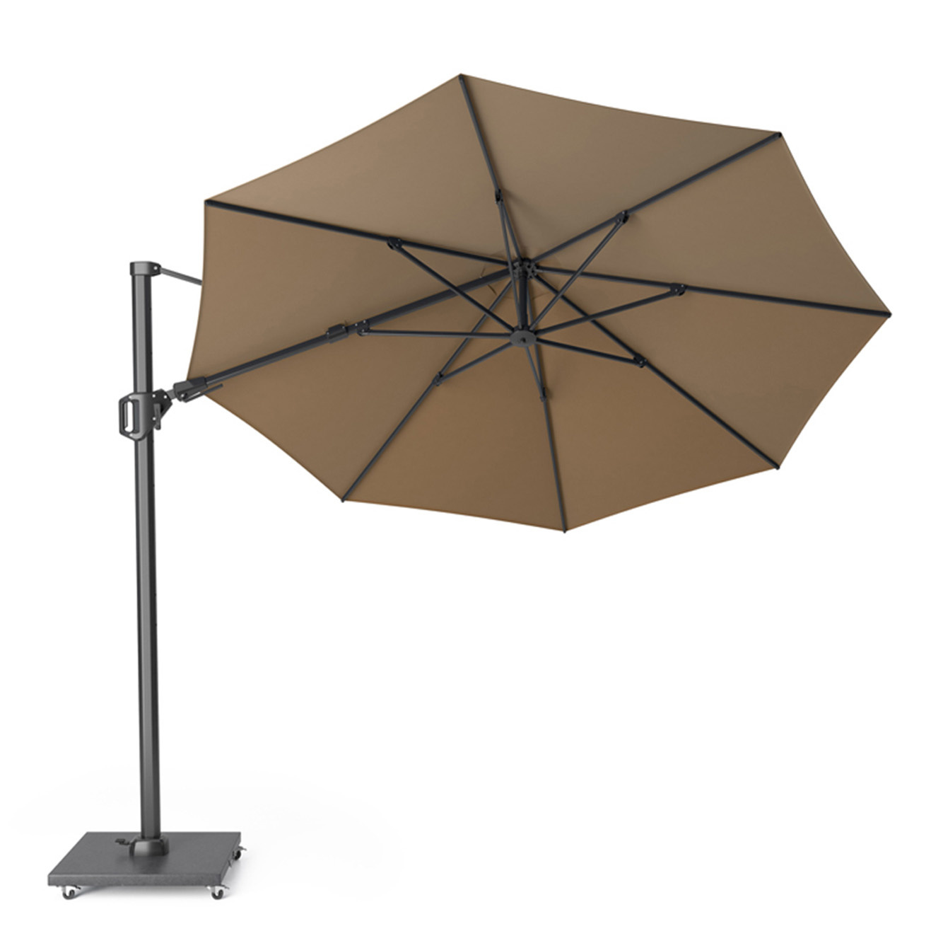 Challenger T² zweefparasol | Ø350cm rond met Salerno parasolvoet 90kg | taupe