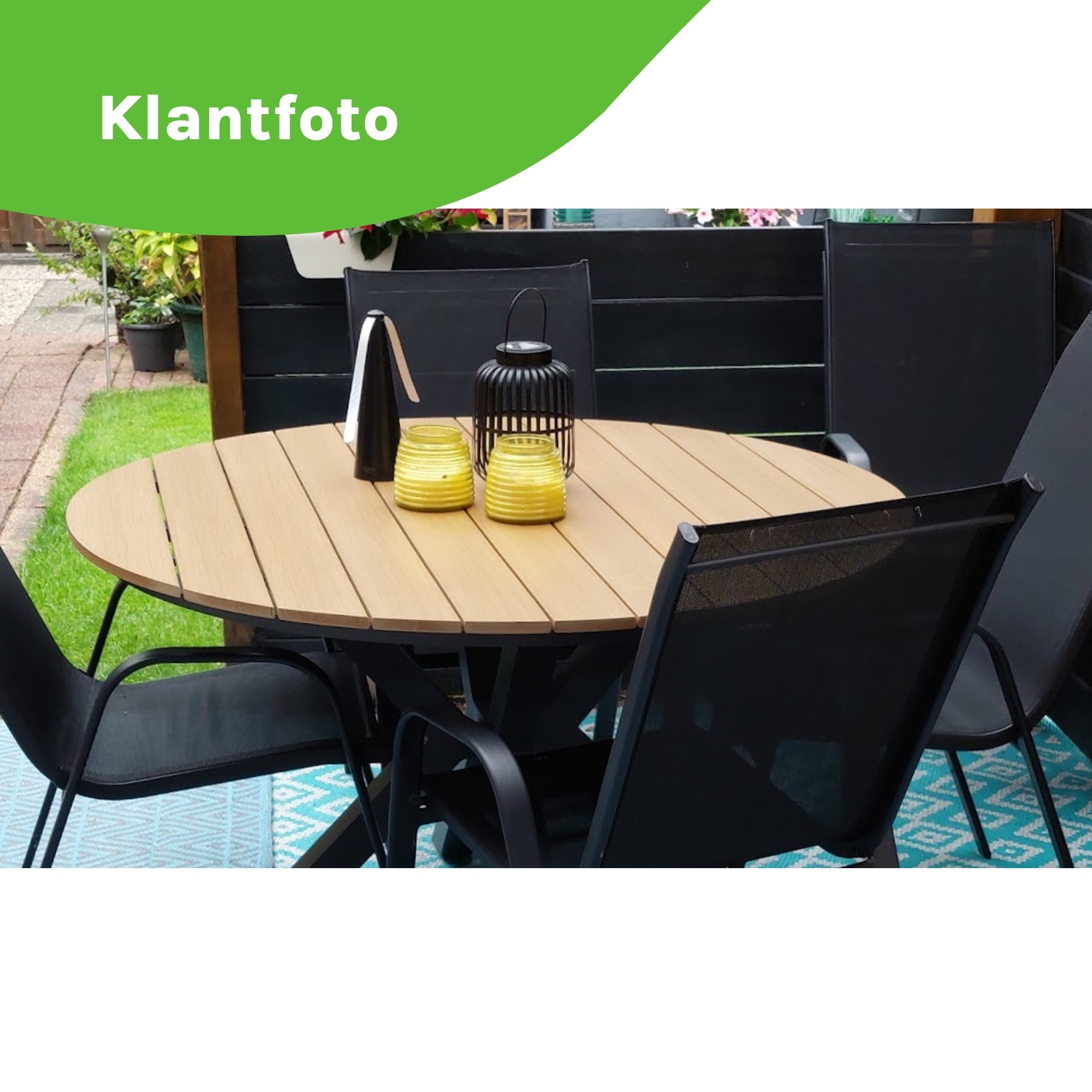 Cervo Natural/Mojito Negro dining tuinset | 4 personen | polywood + textileen | 120cm rond