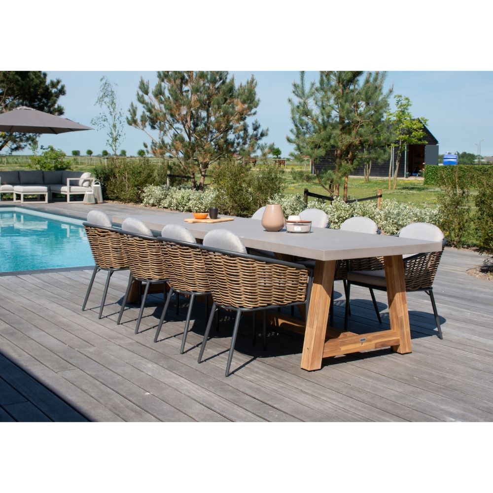 Veltis/Lucca dining tuinset | 8 personen | betonlook + wicker | 300cm