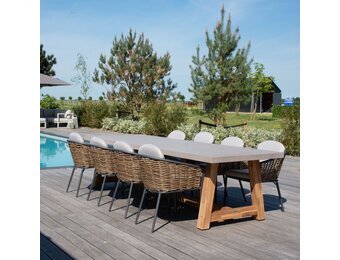 Veltis/Lucca dining tuinset | 8 personen | betonlook + wicker | 300cm