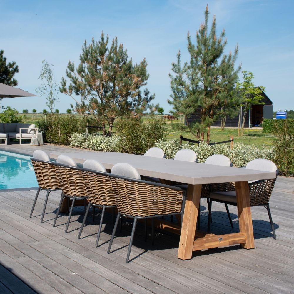 Veltis/Lucca dining tuinset | 8 personen | betonlook + wicker | 300cm