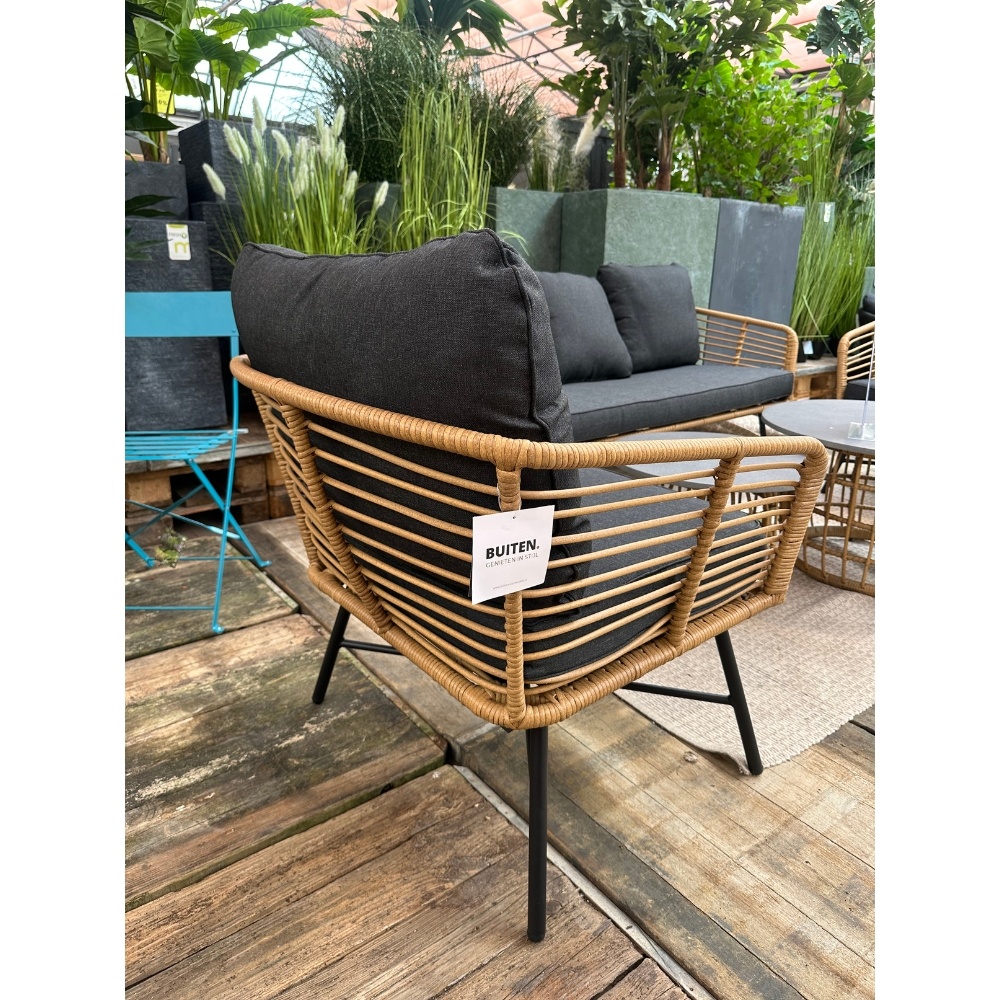 Flow stoel-bank loungeset 5 personen | wicker + betonlook | bamboo antraciet | 3-delig