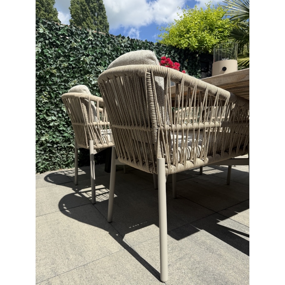 Max/Rico zand dining tuinset | 4 personen | travertin + aluminium | 200cm ovaal
