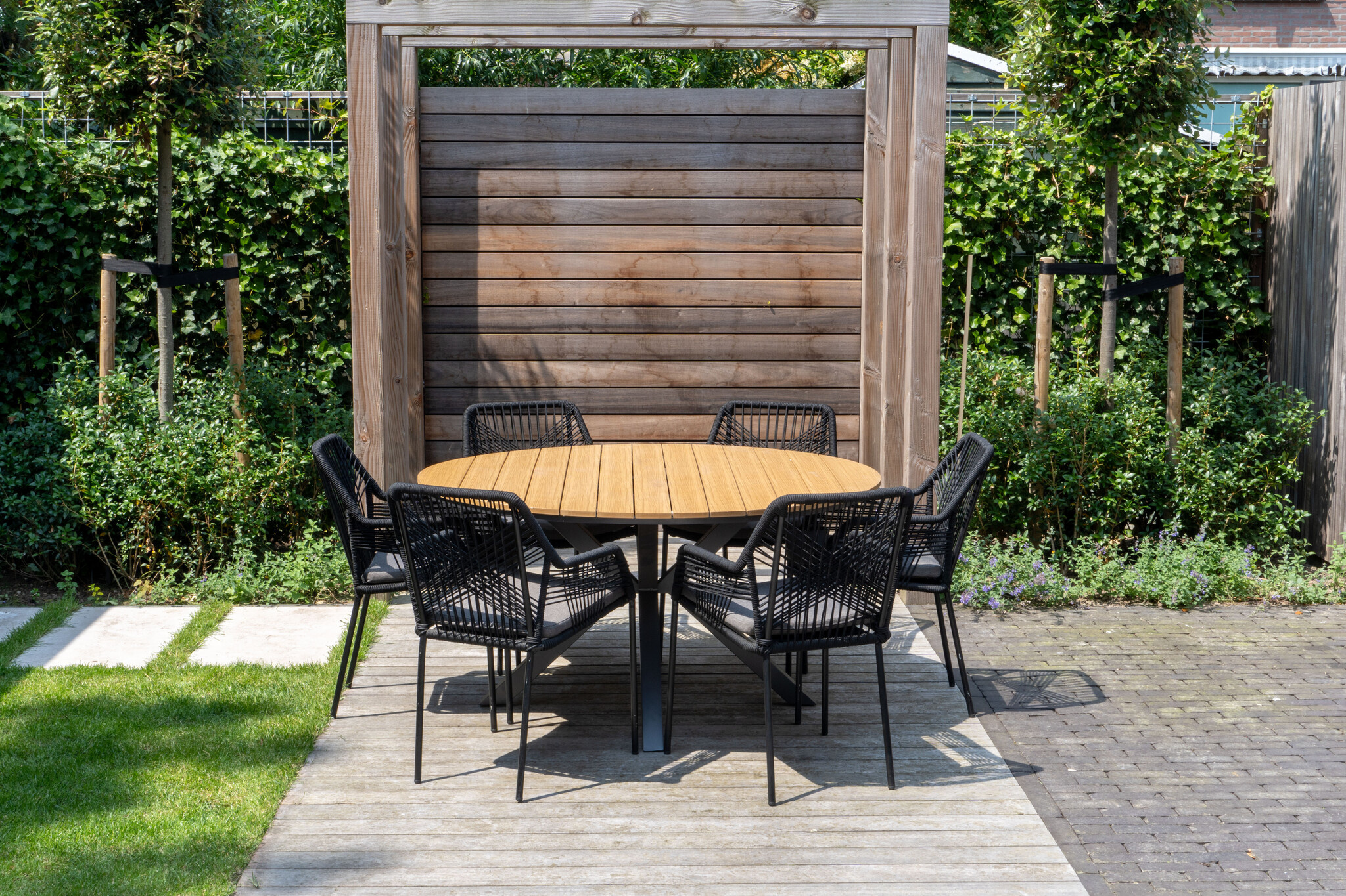 Cervo Natural/Mojito Negro dining tuinset | 4 personen | polywood + textileen | 120cm rond
