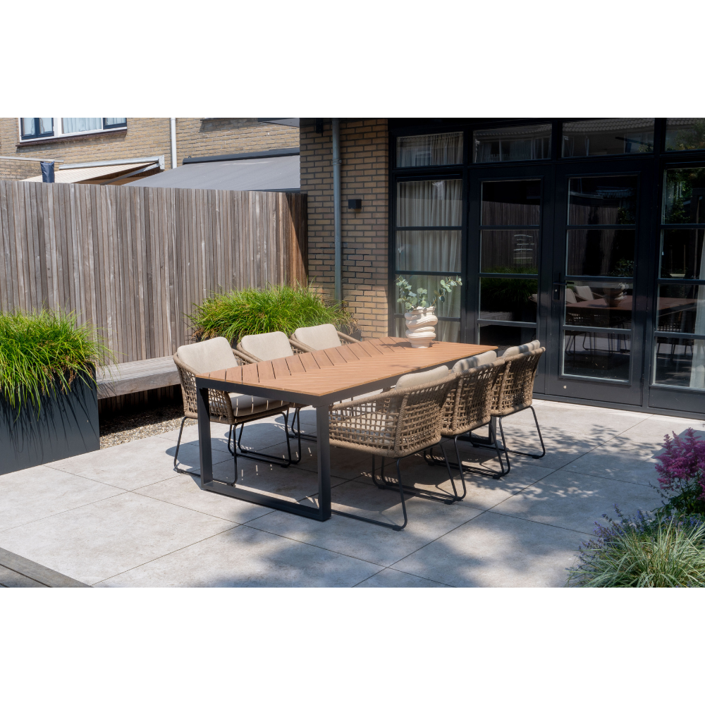 Kampa Natural/Tulum grijs dining tuinset | 6 personen | polywood + touw | 210cm