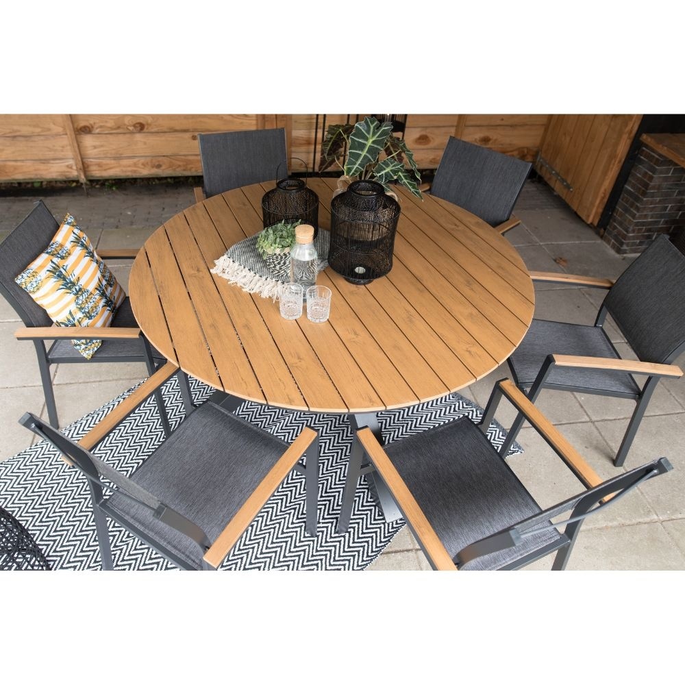 Arezzo/Carlos Charcoal dining tuinset | 5 personen | polywood + wicker | 150cm rond