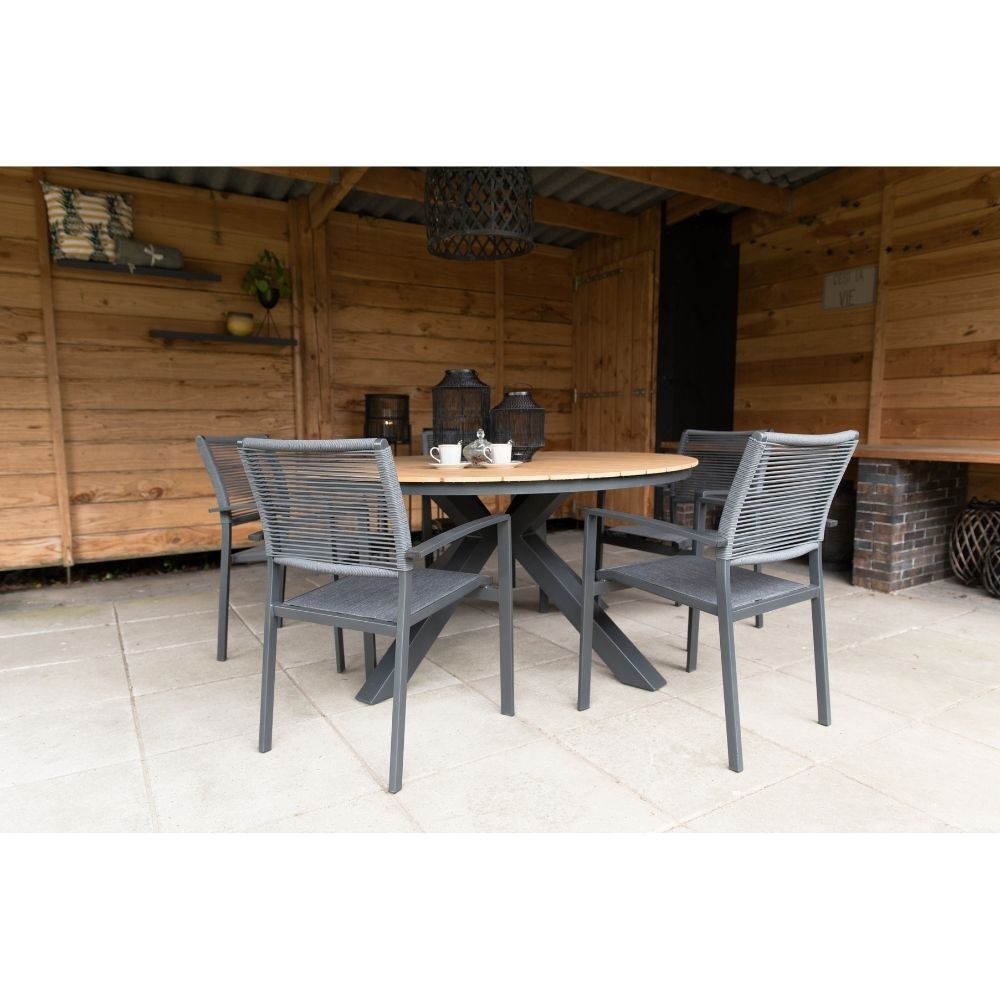 Arezzo/Carlos Charcoal dining tuinset | 5 personen | polywood + wicker | 150cm rond