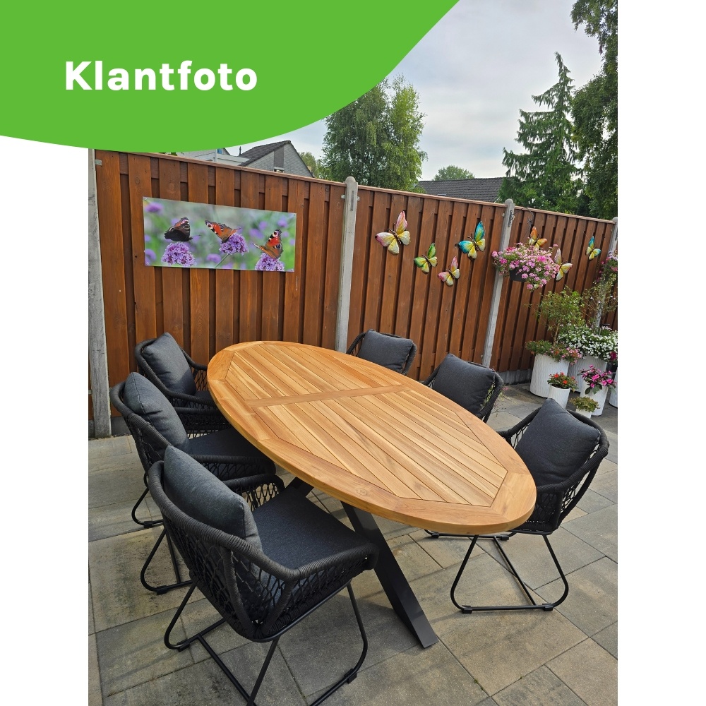 Cleve dining tuintafel 6 personen | teakhout + aluminium | Natural Teak/antraciet | 240cm ovaal