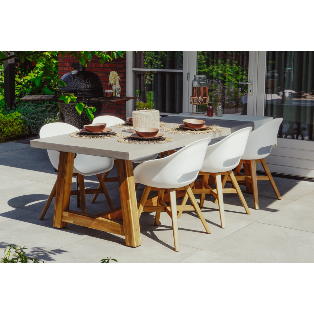 Velora/Karlstad wit dining tuinset | 8 personen | travertin + kunststof | 300cm