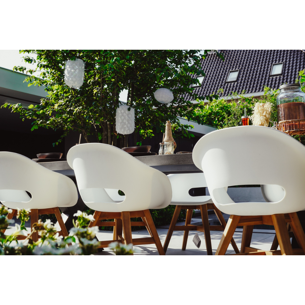 Lorento/Karlstad wit dining tuinset | 8 personen | travertin + hardhout | 280cm