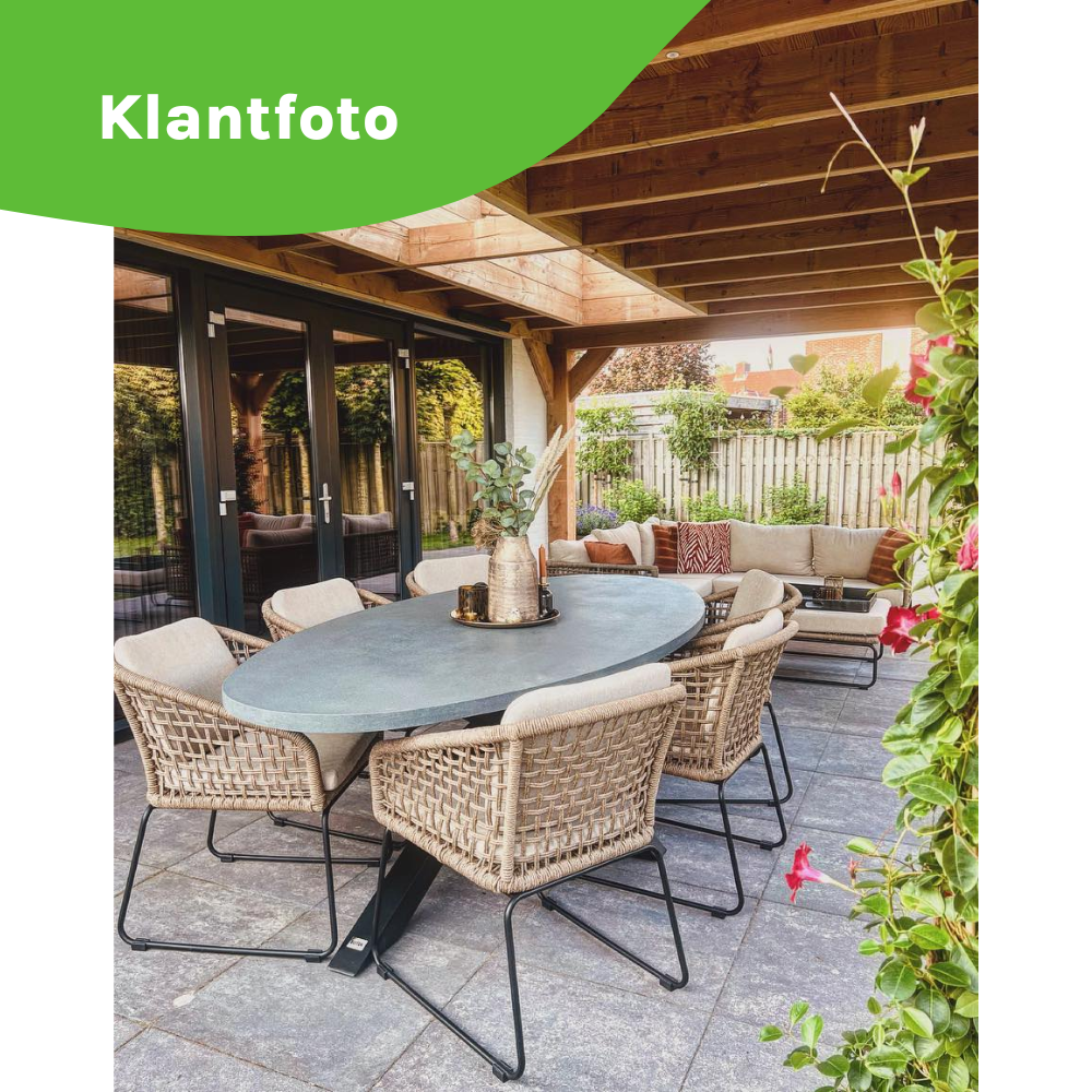 Stockholm/Kos antraciet dining tuinset | 6 personen | betonlook + touw | 240cm