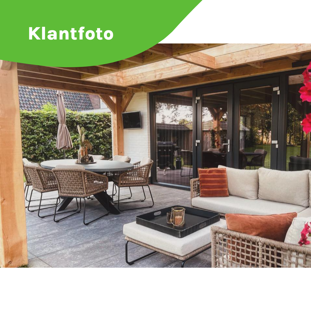 Stockholm/Kos antraciet dining tuinset | 6 personen | betonlook + touw | 240cm