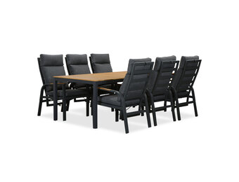 Delta/Annecy antraciet dining tuinset | 6 personen | teakhout + aluminium | 220cm
