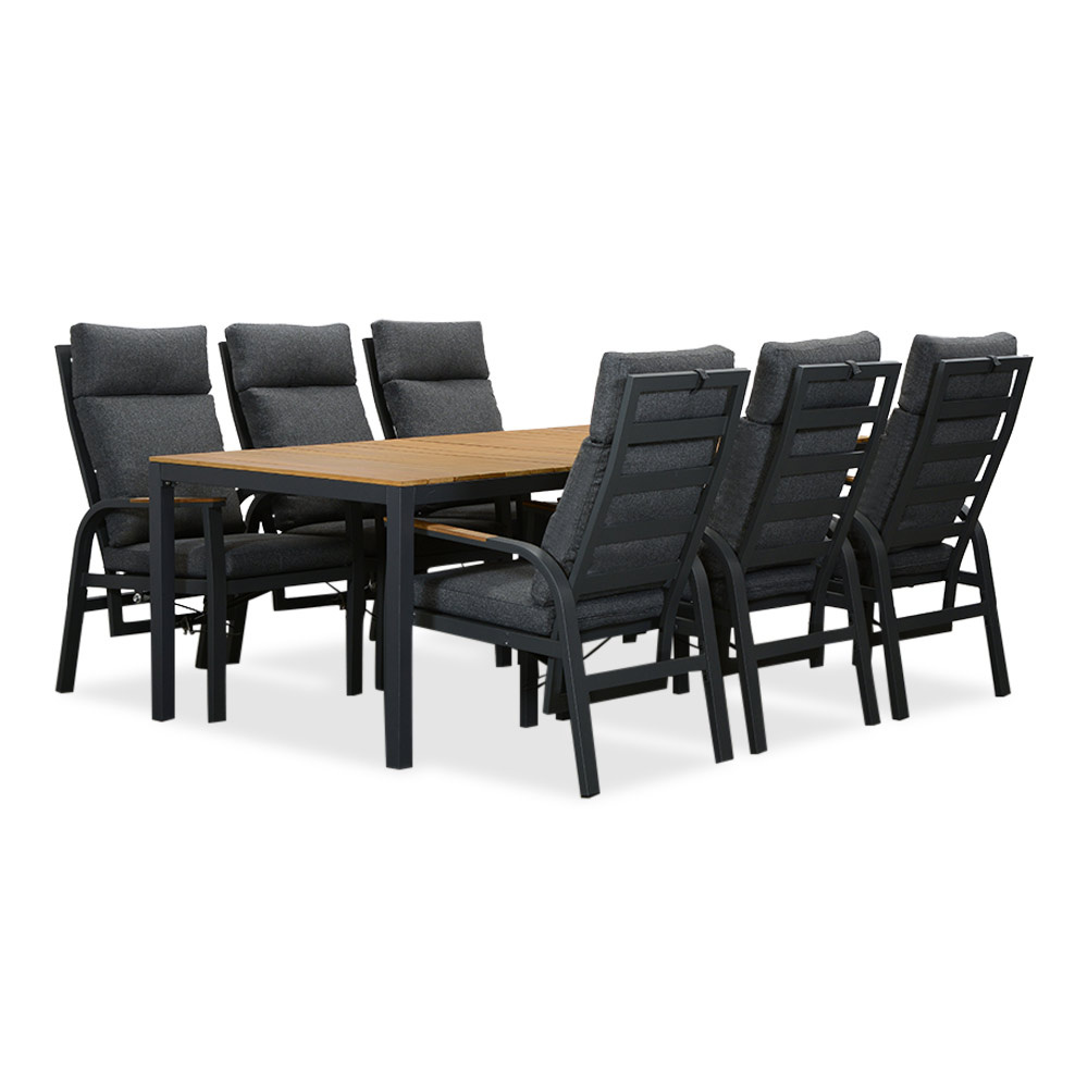 Delta/Annecy antraciet dining tuinset | 6 personen | teakhout + aluminium | 220cm