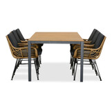 Delta/Carlos antraciet dining tuinset | 6 personen | teakhout + wicker | 220cm