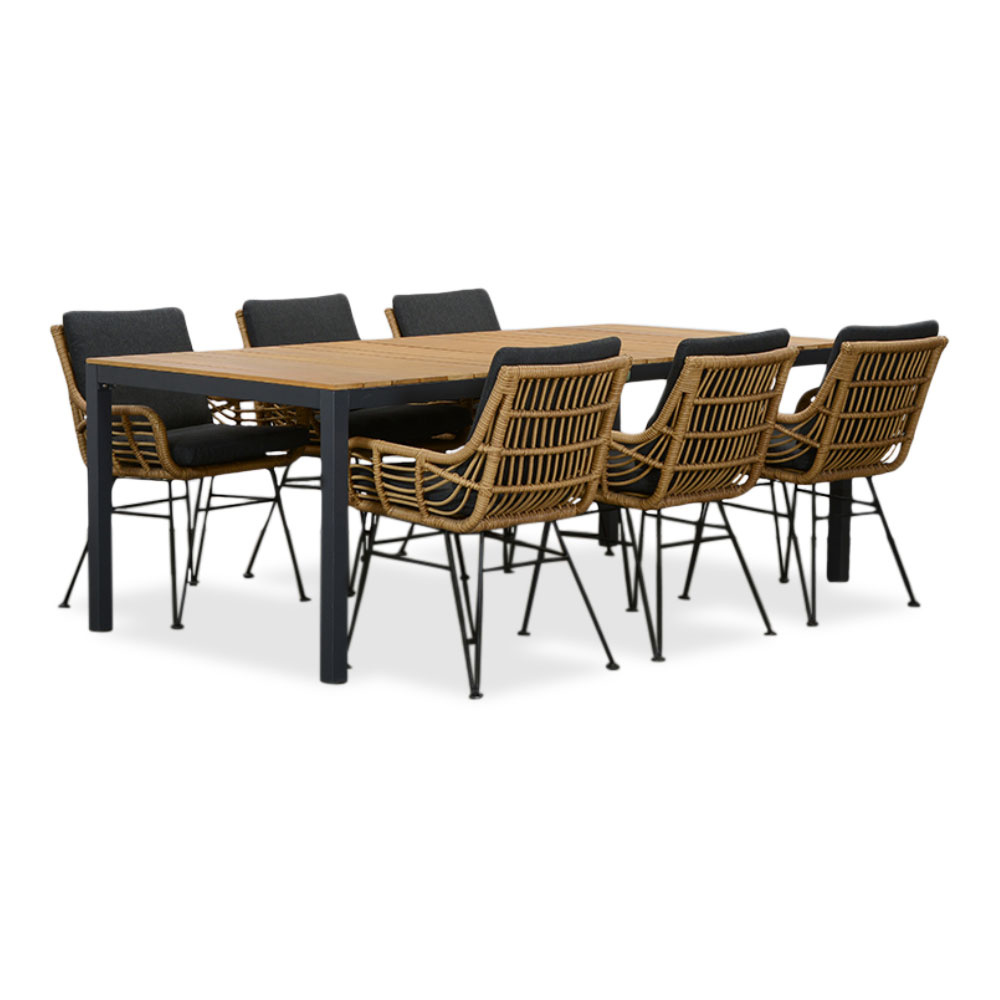 Delta/Carlos antraciet dining tuinset | 6 personen | teakhout + wicker | 220cm