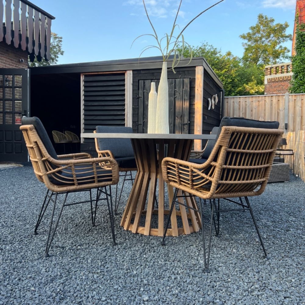 Delta/Carlos antraciet dining tuinset | 6 personen | teakhout + wicker | 220cm
