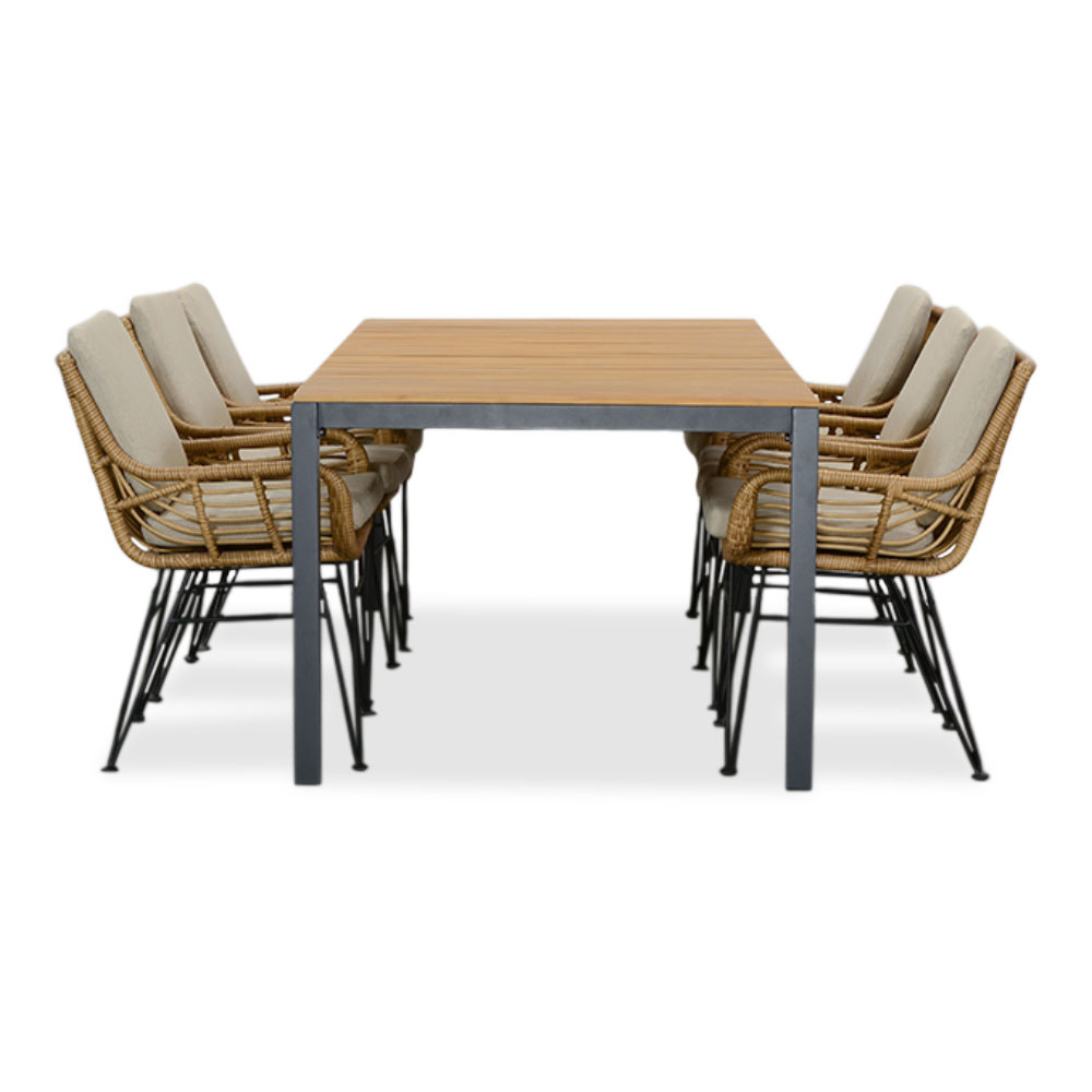 Delta/Carlos taupe dining tuinset | 6 personen | teakhout + wicker | 220cm