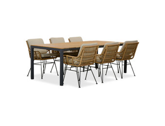 Delta/Carlos taupe dining tuinset | 6 personen | teakhout + wicker | 220cm