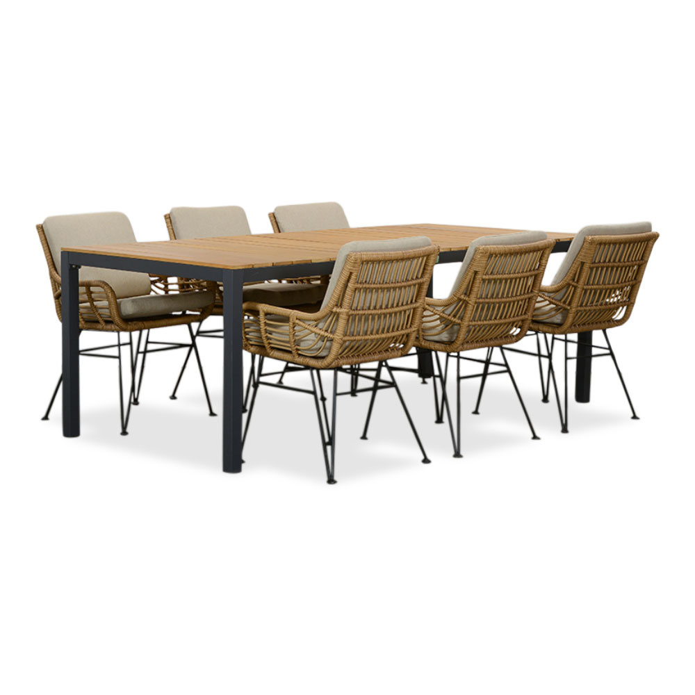 Delta/Carlos taupe dining tuinset | 6 personen | teakhout + wicker | 220cm