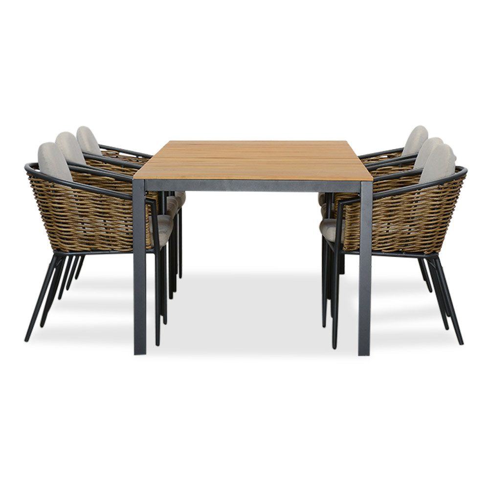 Delta/Lucca dining tuinset | 6 personen | teakhout + wicker | 220cm