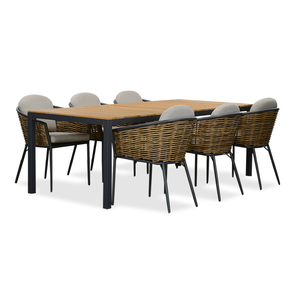 Delta/Lucca dining tuinset | 6 personen | teakhout + wicker | 220cm