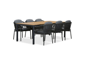 Delta/Rico charcoal dining tuinset | 6 personen | teakhout + aluminium | 220cm