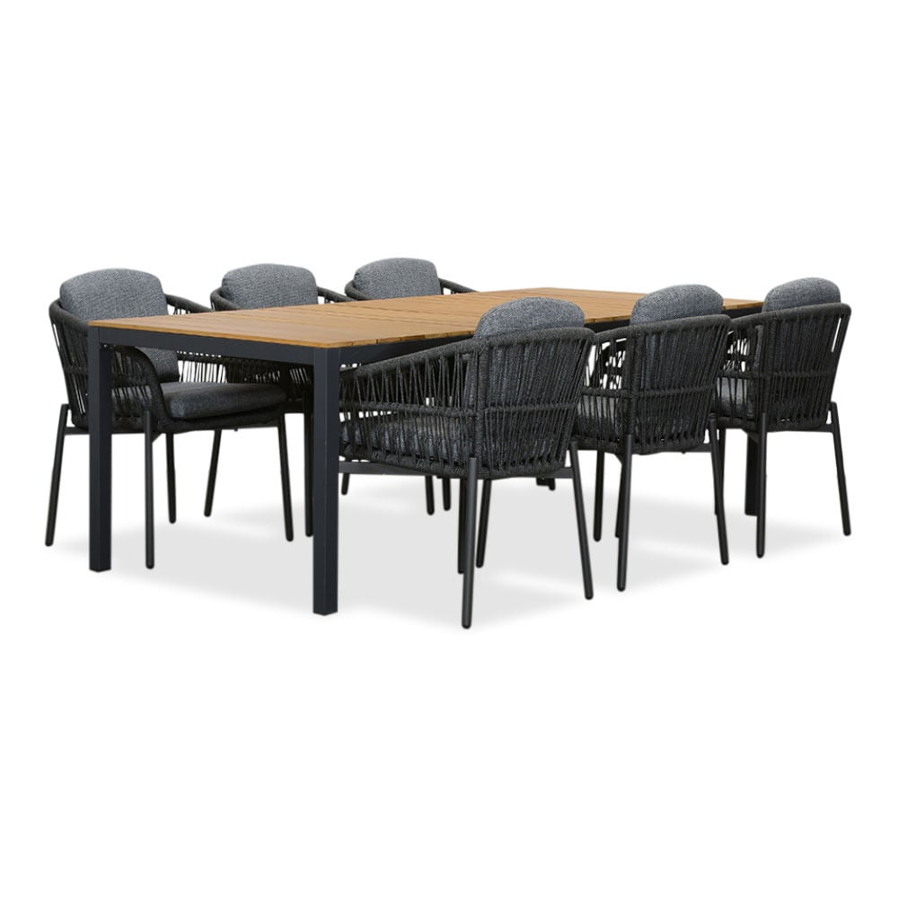 Delta/Rico charcoal dining tuinset | 6 personen | teakhout + aluminium | 220cm