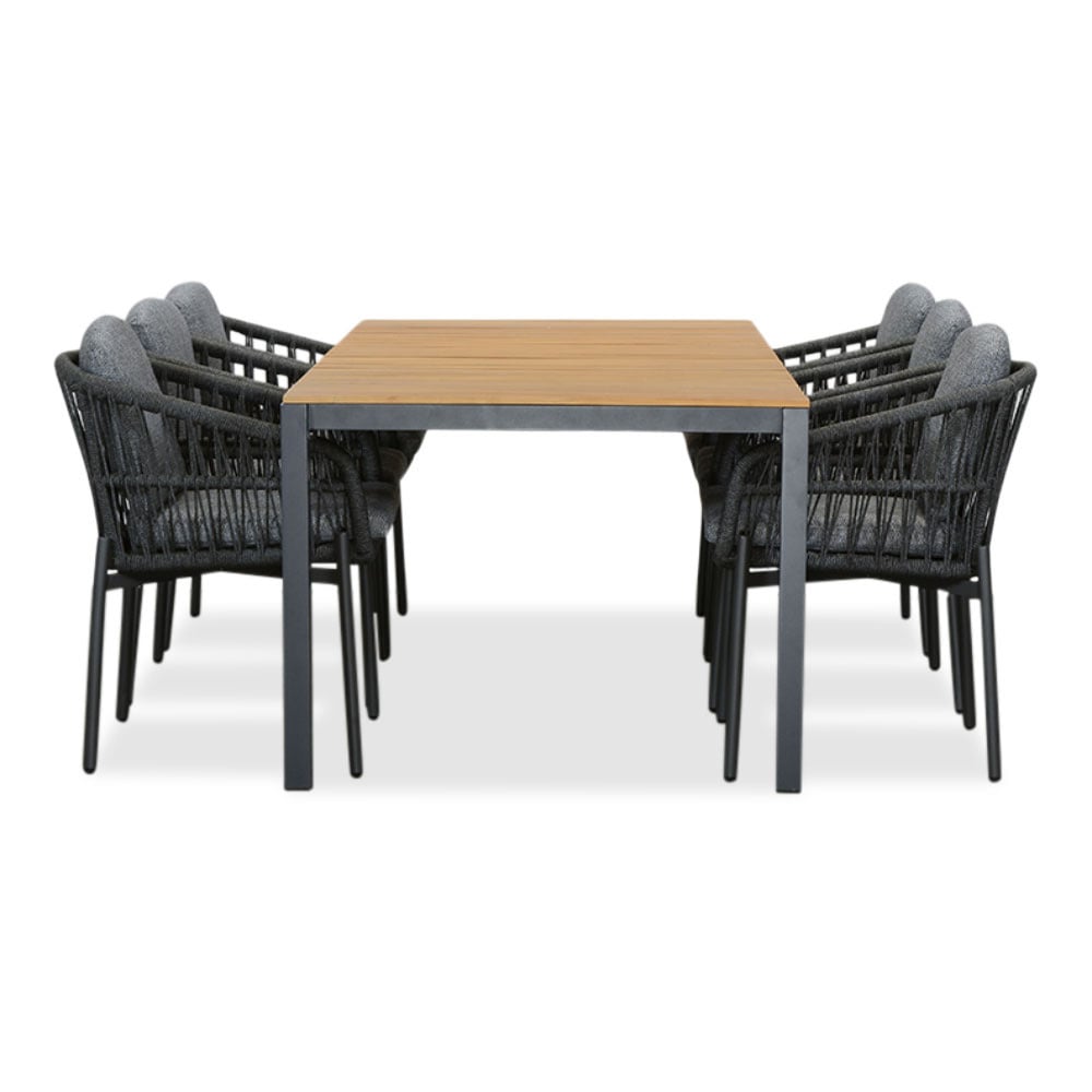 Delta/Rico charcoal dining tuinset | 6 personen | teakhout + aluminium | 220cm