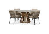 Elzas/Dakota beige/antraciet dining tuinset | 4 personen | betonlook + touw | 135cm rond