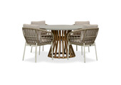 Elzas/Dakota beige/wit dining tuinset | 4 personen | betonlook + touw | 135cm rond