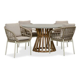 Elzas/Dakota beige/wit dining tuinset | 4 personen | betonlook + touw | 135cm rond