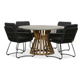 Elzas/Harper Lava Grey dining tuinset | 4 personen | betonlook + touw | 135cm rond