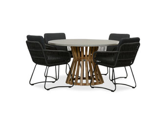 Elzas/Harper Lava Grey dining tuinset | 4 personen | betonlook + touw | 135cm rond
