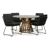 Elzas/Harper Lava Grey dining tuinset | 4 personen | betonlook + touw | 135cm rond