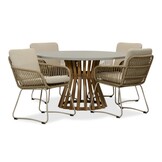 Elzas/Harper Sahara Dust dining tuinset | 4 personen | betonlook + touw | 135cm rond